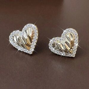Gold and Silver Heart Stud Earrings